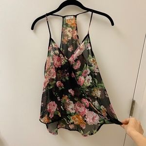 TOBI Black Sheer Floral Top
